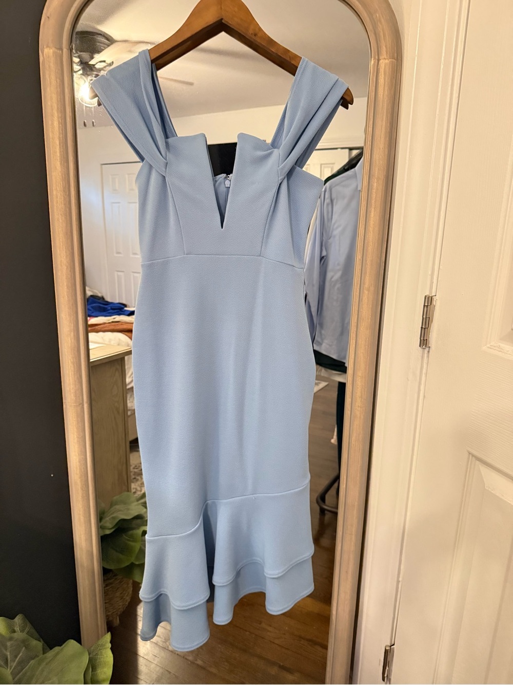 ASOS Light Blue Midi Dress with V-Notch and Ruffle Hem
